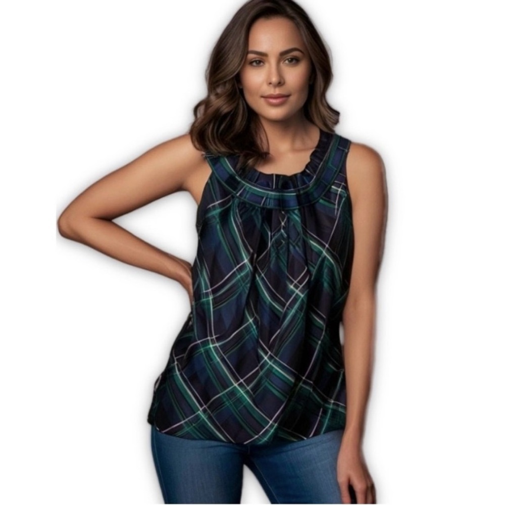 Talbots Plaid Blouse 3 for 15 SALE CLEARANCE Ruffle Neckline XSP